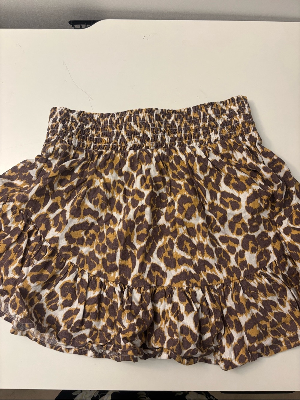 Leopard Print Ruffle Mini Skirt - Brown